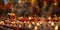 Buddha statues and candles on Vesak Day, bokeh blur background. Generative AI