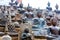 Buddha statues and small stupas in Gangaramaya temple, Colombo, Sri Lanka. With selective focus