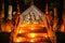 Buddha thai art with oil lamp in temple at night
