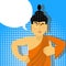 Buddha Thumbs up in pop art style. Indian god. Sign all right. H