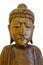 Buddha Wooden statue. Head detail