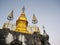 The buddhism golden stupa: PHU-SI or PHOUSI monument under twilight sky at evening time in LUANG PRABANG, LAOS