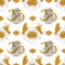 Buddhism loutus flower with line and gold seamless pattern