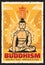 Buddhism religion spiritual awakening retro poster