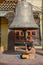 Buddhist believer in meditation under a bell