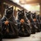 Buddhist cat, animal worship, funny illustration of a cat with folded paws in prayer. Black cat monk.