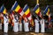 Buddhist flag bearers parade through the streets of Kandy during the Esala Perahera in Sri Lanka.