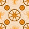 Buddhist holiday - Vesak. Dharmachakra. Seamless Pattern