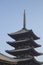 Buddhist Kofuku-ji pagoda in the city of Nara in Japan during the cherry blossoms