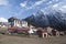 Buddhist Monastery in Tengboche Village with Himalayas Mountains on Background
