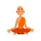 Buddhist monk cartoon character meditating in orange robe vector Illustration on a white background