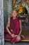 Buddhist monk goes on pilgrimage to Botataung Pagoda in Yangon, Myanmar