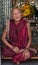 Buddhist monk goes on pilgrimage to Botataung Pagoda in Yangon, Myanmar