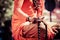 Buddhist monk hand detail, the monk in praying.