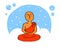 Buddhist monk meditates on a blue background.