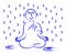 Buddhist monk meditates in the rain. Sketch. Hand-drawn. Vector