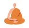 Buddhist monk meditating in lotus pose. Meditation and zen in buddhism. Bald man in orange robe at spiritual practice