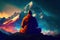 Buddhist Monk on Meditation. Tibet background. AI art generated.