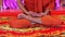 buddhist monk with orange robe pray in temple