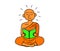 Buddhist monk is reading a book on a white background.