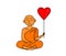 Buddhist monk and red heart on a white background. Cartoon.