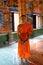 Buddhist monk in temple of monastery in Cambodia