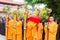 Buddhist monks in ceremony on Chengtian Temple. a famous historic site in Quanzhou, Fujian, China.