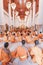 Buddhist monks evening prayer chanting in the temple