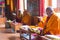 Buddhist Monks at Likir Monastery Likir Gompa in Ladakh, Jammu and Kashmir, India.