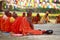 Buddhist monks meditation in sitting pose