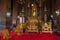 Buddhist monks pray in vihane Wat Thepthidaram Worawihan. Bangkok