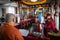 Buddhist monks are praying in an ancient Buddhist temple in Siberia