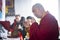 Buddhist monks are praying in an ancient Buddhist temple in Siberia