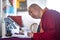 Buddhist monks are praying in an ancient Buddhist temple in Siberia