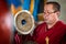 Buddhist monks are praying in an ancient Buddhist temple in Siberia