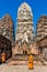 Buddhist Monks in Wat Si Sawai temple in Sukhotai, Thailand