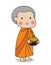 Buddhist novice holding alms bowl to receive food offering white