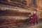 Buddhist novice monks walking alms