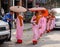 Buddhist nuns walking on street in Bagan, Myanmar