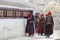 Buddhist old women during mystical mask dancing Tsam mystery dance in time of Yuru Kabgyat Buddhist festival at Lamayuru Gompa, La