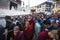 Buddhist pilgrims near stupa Boudhanath during festive solemn Puja of H.H. Drubwang Padma Norbu Rinpoche\'s reincarnation\'s.