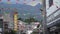 Buddhist prayer flags flutter in the wind on the street of China