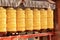 Buddhist prayer wheels. Swayambhunath Stupa, Kathmandu,