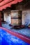 Buddhist prayer wheels in Tibetan monastery with written mantra. India, Himalaya, Ladakh