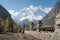 Buddhist praying wall in Landscape in Annapurna circuit