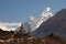 Buddhist stupa and Ama Dablam mountain, Everest trek, Himalayas, Nepal