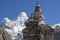 Buddhist stupa and Ama Dablam summit in Himalayas, Nepal