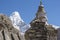 Buddhist stupa and Ama Dablam summit in Khumbu region