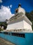 Buddhist stupa design with cool clouds and sky in Nepal