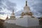 Buddhist stupas against the sunset. The territory of the hurul of Syakyusn-syume. Elista. Republic of Kalmykia